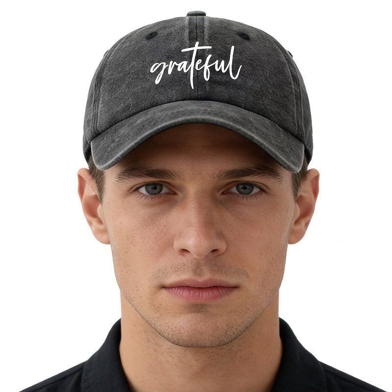 Men's & Women's Vintage Washed Baseball Cap with Grateful Print - Lightweight Curved Brim Snapback Hat Suitable for Outdoor, Travel, Camping, Hip-Hop Style, Valentine's Gift, Curved Visor for Daily Commute, Washed Outdoor Cap