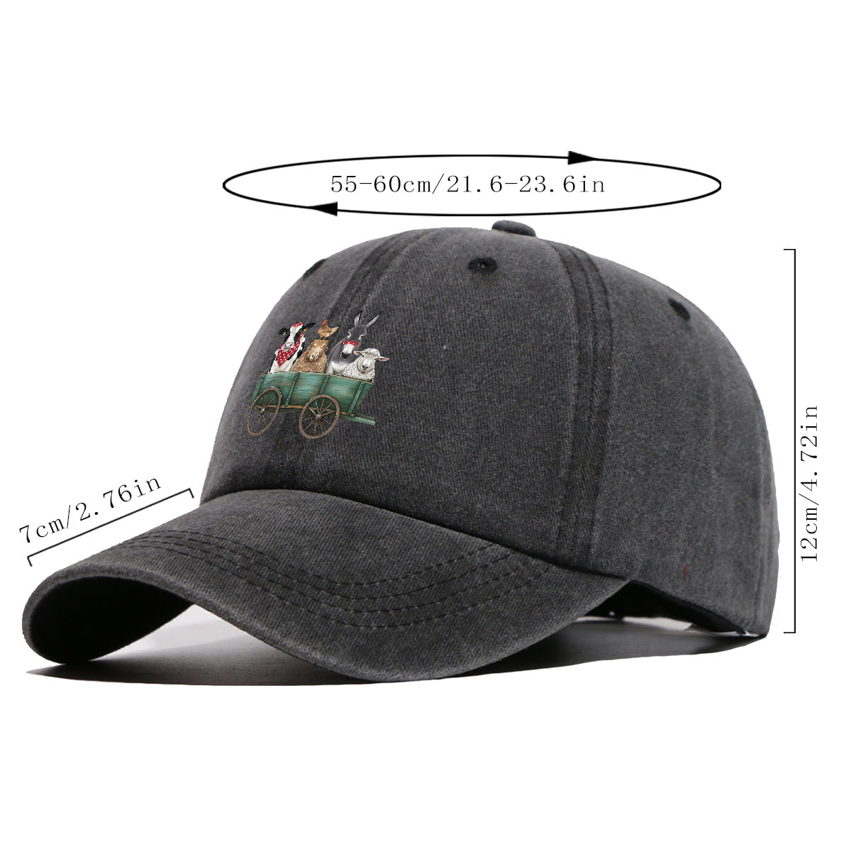 1pc Farm Animal Fun Cartoon Print Baseball Cap, Comfortable Breathable Sun Hat, Fashionable Cute Aesthetic Unisex Cap, Adjustable Size, Travel Hat, Pastoral Style Casual Hat, Suitable for Outdoor Picking, Farm Tour, Picnic, Dog Walking