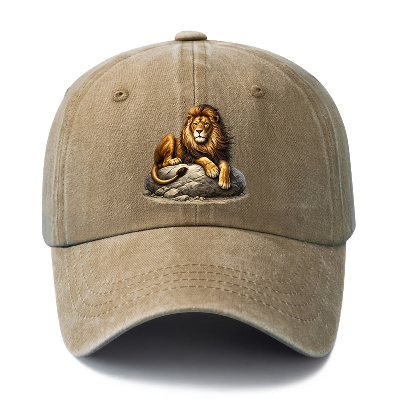 A Unisex Fashion Versatile Printed Lion Baseball Cap, a Classic Vintage Washed Outdoor Lightweight Curved-brim Hat, a Trucker Baseball Cap, Suitable for Casual Occasions Such as Outdoor Vacations, Travel, and Camping, a Holiday Party Hip-hop Hat