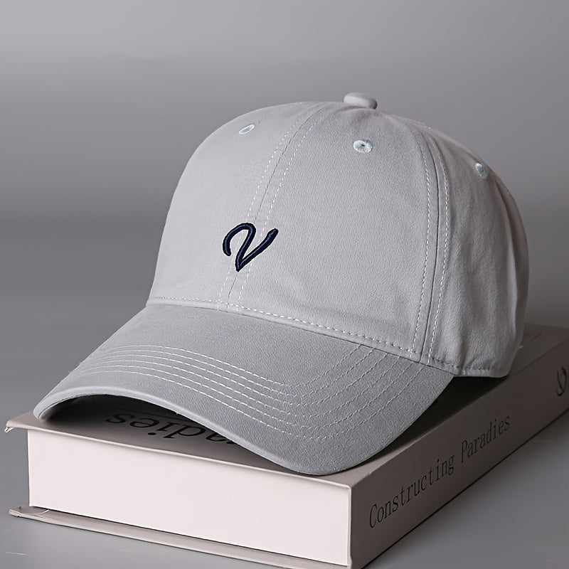 1pc MAO GLOBAL Women's Baseball Cap- Brown with Elegant 'V' Badge, Adjustable Snap Closure, Large Non-Elastic Style, Suitable for All Seasons, Daily and Formal Occasions, Unisex Couple Style, Urban Fashion Accessory, Structured Top Design