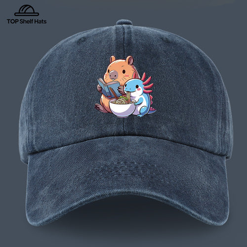 1pc Cap Compatible for Women & Men - Capybara & Salamander Print Adjustable Snapback, Lightweight Breathable Unisex Outdoor Hat with Capybara & Salamander, Valentine'S Gift, Casual Wear For, Beach, Daily Use (Ideal for For)