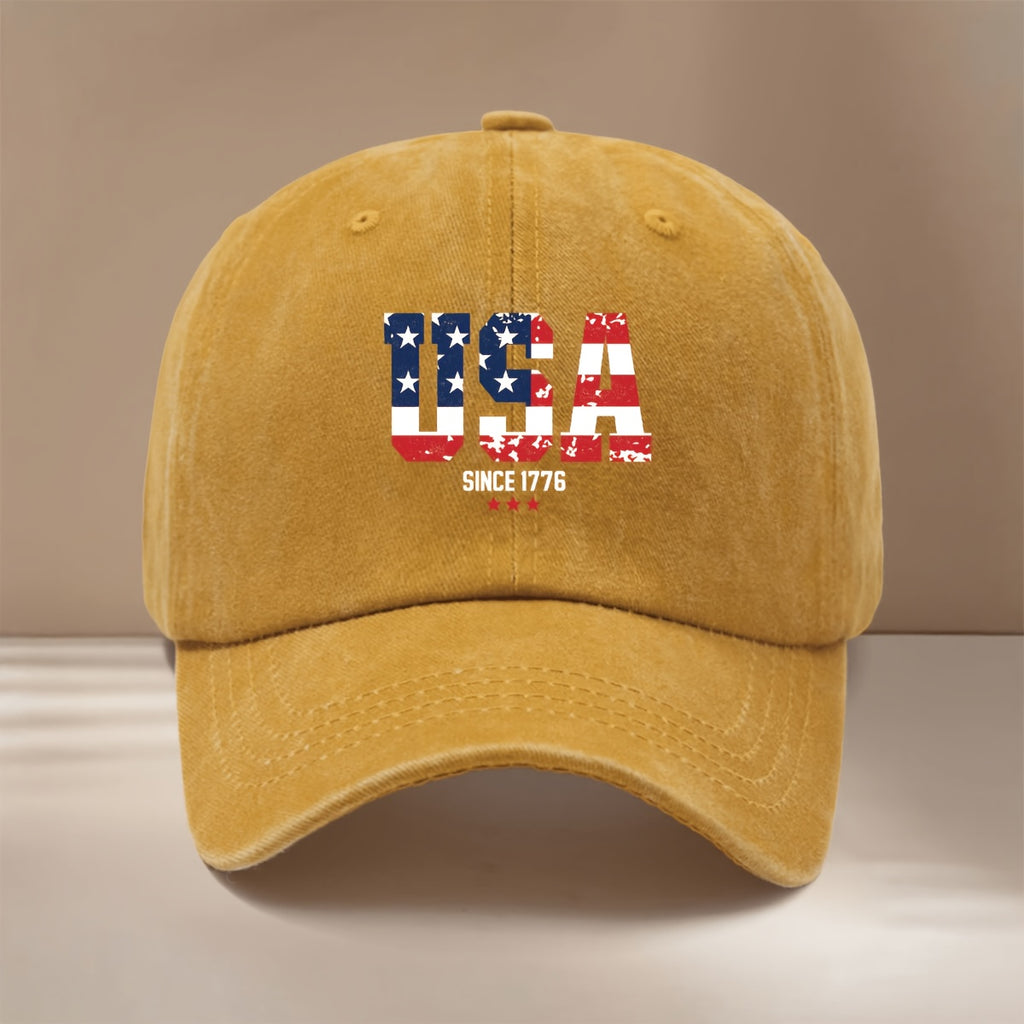 A Comfortable And Lightweight Baseball Cap Featuring The Text 'USA1776', Designed in a Trendy Hip-Hop Style with a Textured Feel. This Unisex Curved-Brim Cap Is Adjustable in Size, Made of Six Panels