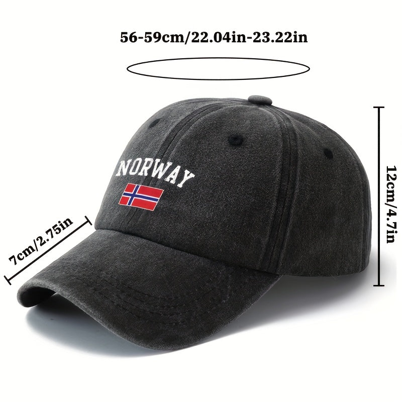Unisex Norwegian Flag & NORWAY Lettering Vintage Cap - Norway Pride Outdoor Travel Hat, Lightweight Curved Brim, Hand Washable Black Norwegian Flag for &, Casual Wear Accessory (Norwegian Flag)
