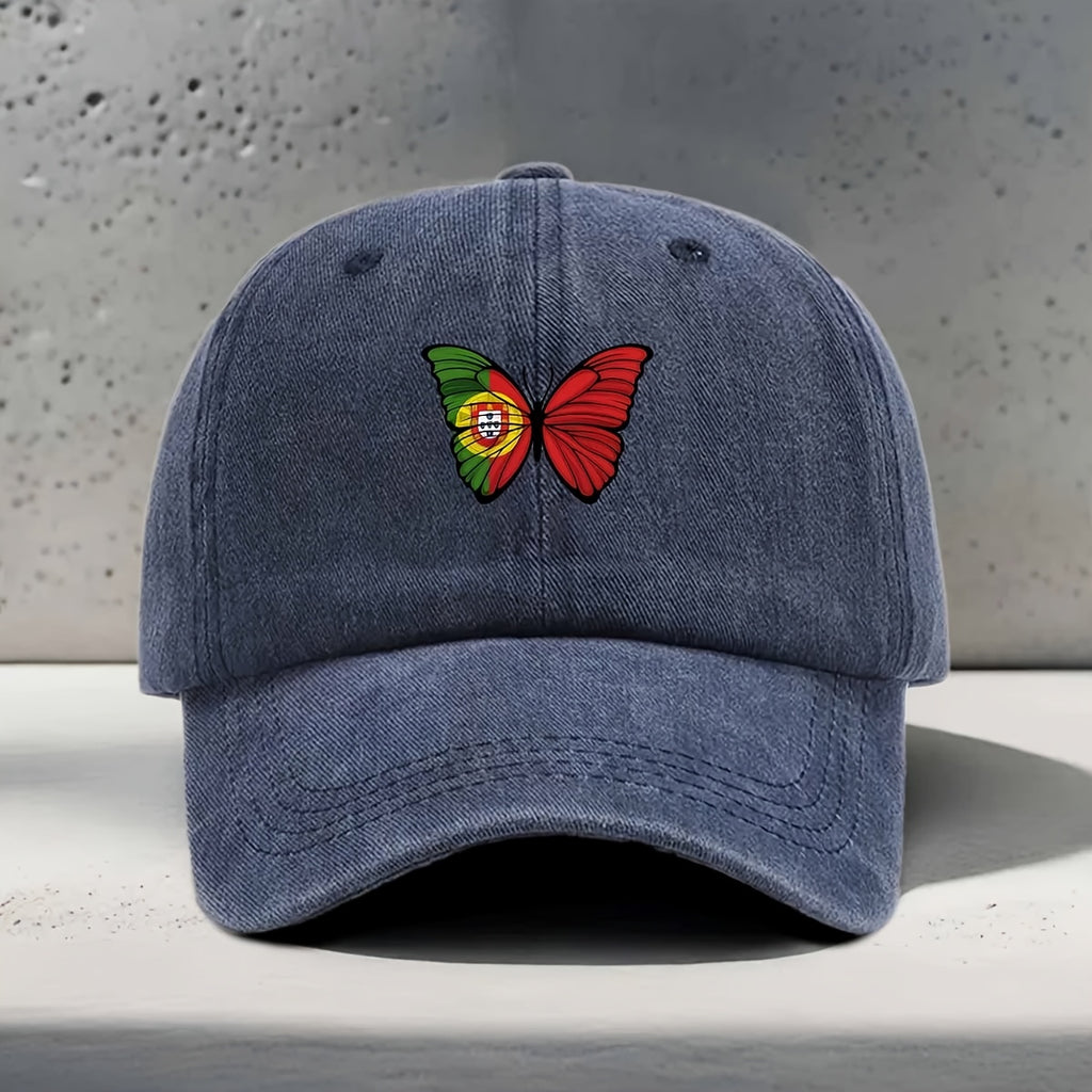 Women'S Baseball Cap Portuguese Flag Element Butterfly Print Classic Trendy Fashion Easy Unisex Dad Hat Travel Vacation Outdoor Sports Multi-Scene Matching Curved Brim Style Casual Lightweight Comfortable Non-Constricting Soft Top Hat