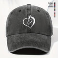 Unisex Heart Horse Head Print Washed Vintage Baseball Cap Fashion Men Women Sun Hat Adjustable Size Trucker Cap Suitable for All Seasons Daily Wear