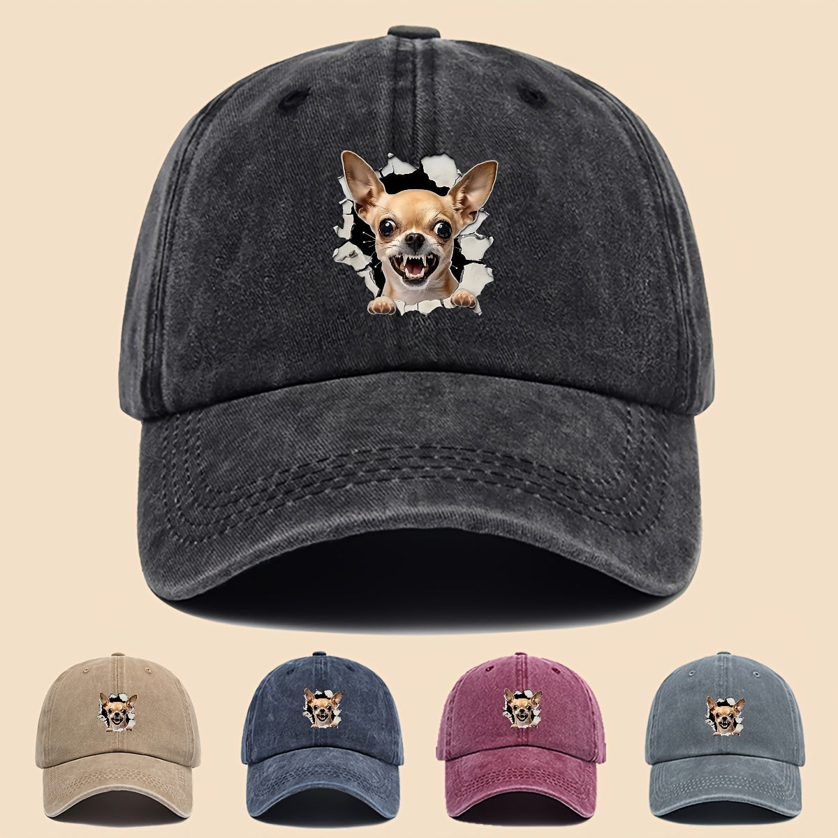 1pc Chihuahua Dog Print Trucker Hat - Adjustable Unisex Baseball Cap with Chihuahua Pattern, Soft-Top Curved Brim & Machine Washable Polyester Cap Suitable for Outdoor, Gifts for,, for Men and Women, for - Wear