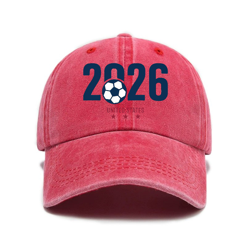 Washed Distressed Printed Baseball Cap Adult Hot Selling Trendy Style 2026 Soccer Print Washed Vintage Distressed Soft Top Cap Unisex