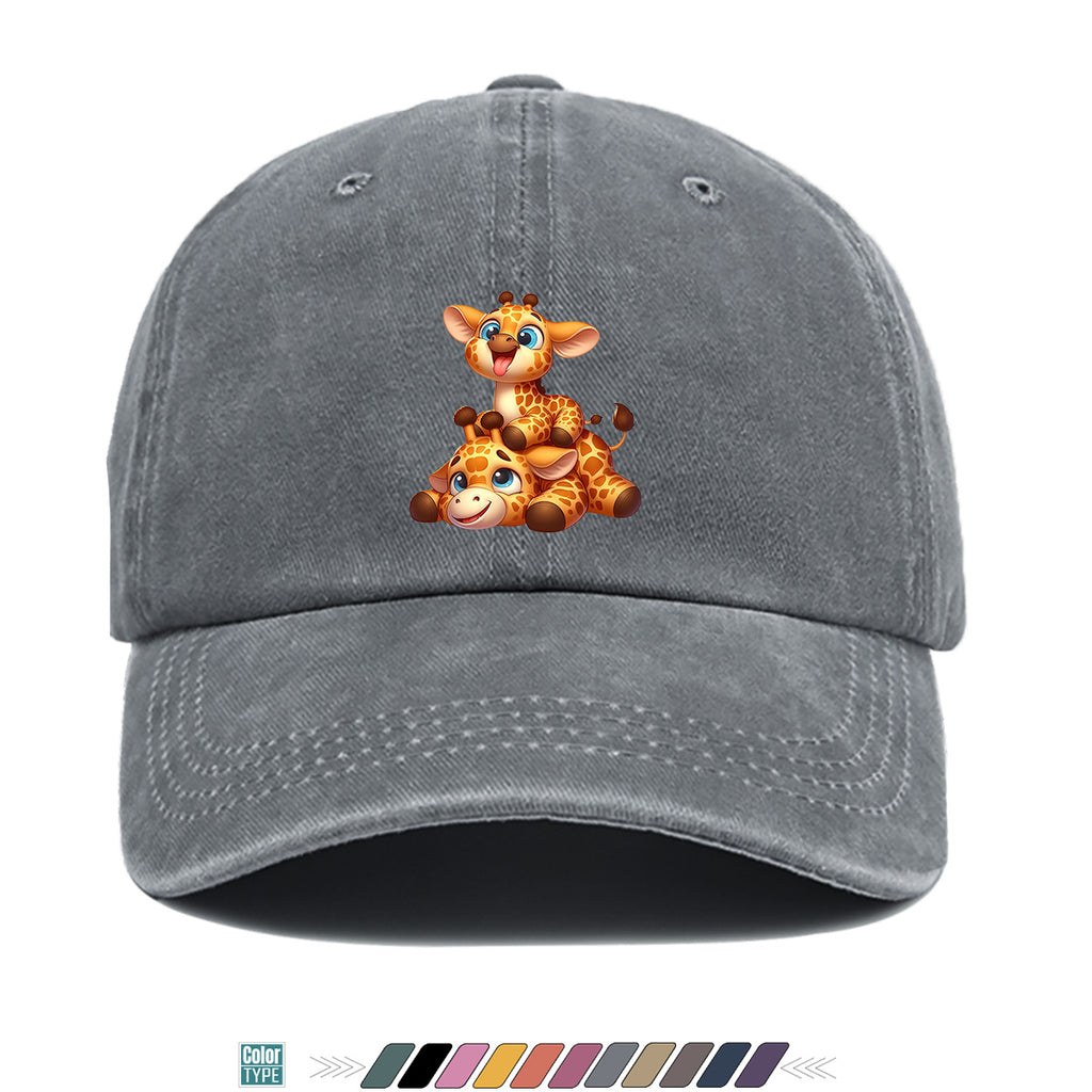 1pc Two Cartoon Giraffe Print Baseball Caps, Lively And Cute Design. Comfortable And Breathable Sun Hat, Fashionable And Beautiful, Suitable for Both Men And Women, Adjustable Size. Trucker Hat, Beach Vacation Hat, Suitable for Outdoor Activities