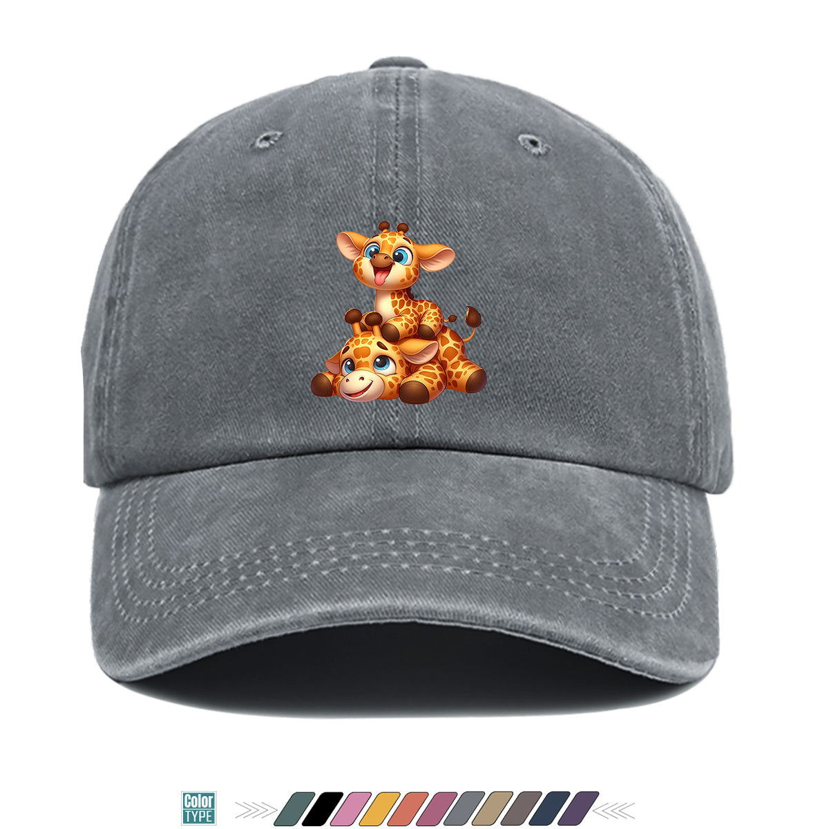 1pc Two Cartoon Giraffe Print Baseball Caps, Lively And Cute Design. Comfortable And Breathable Sun Hat, Fashionable And Beautiful, Suitable for Both Men And Women, Adjustable Size. Trucker Hat, Beach Vacation Hat, Suitable for Outdoor Activities
