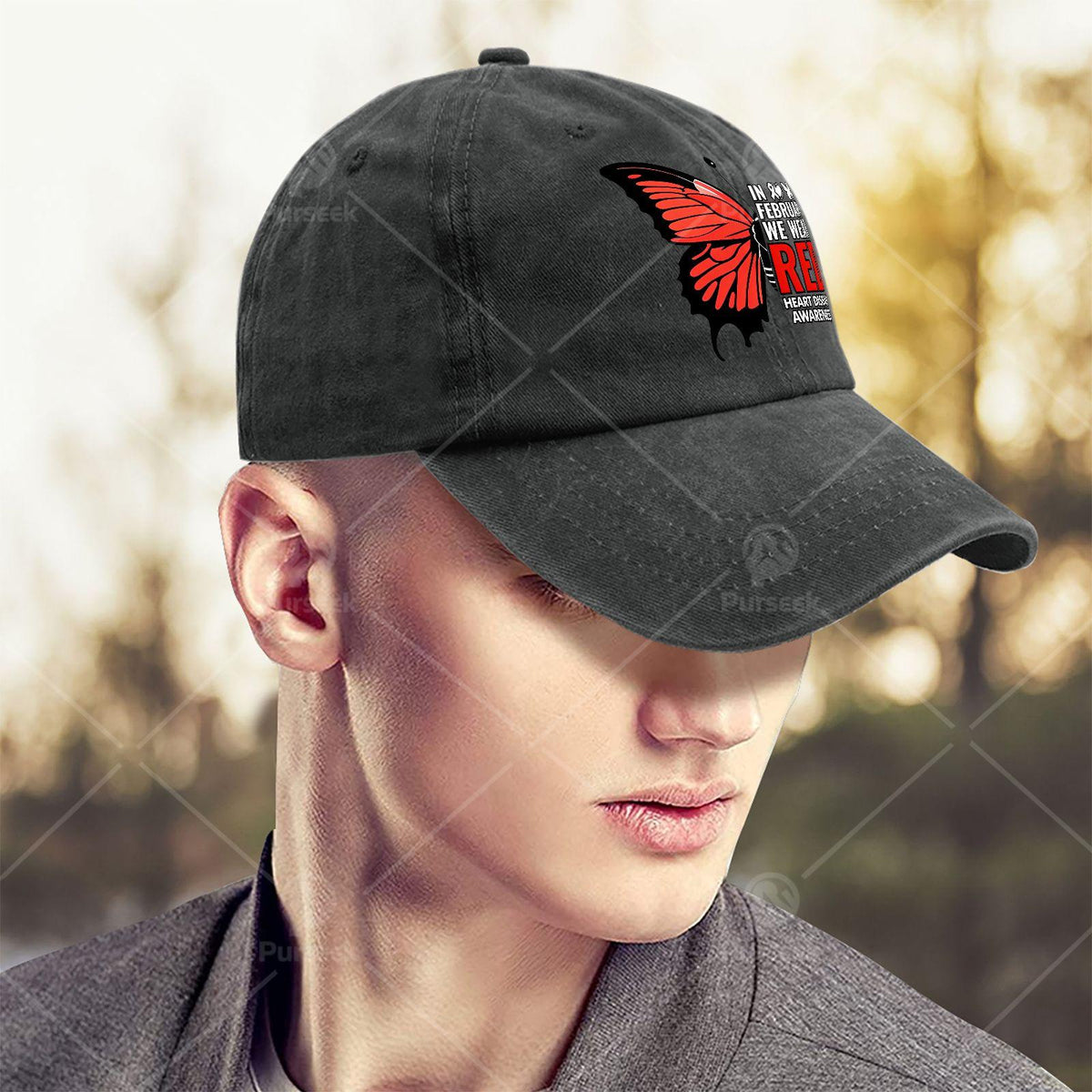 Men' & Women' Red Butterfly Heart Baseball Shirt - Unisex Pullover with Awareness Design, Machine Washable Sportswear Suitable for Casual Wear, Themed Events, and Everyday Outfits