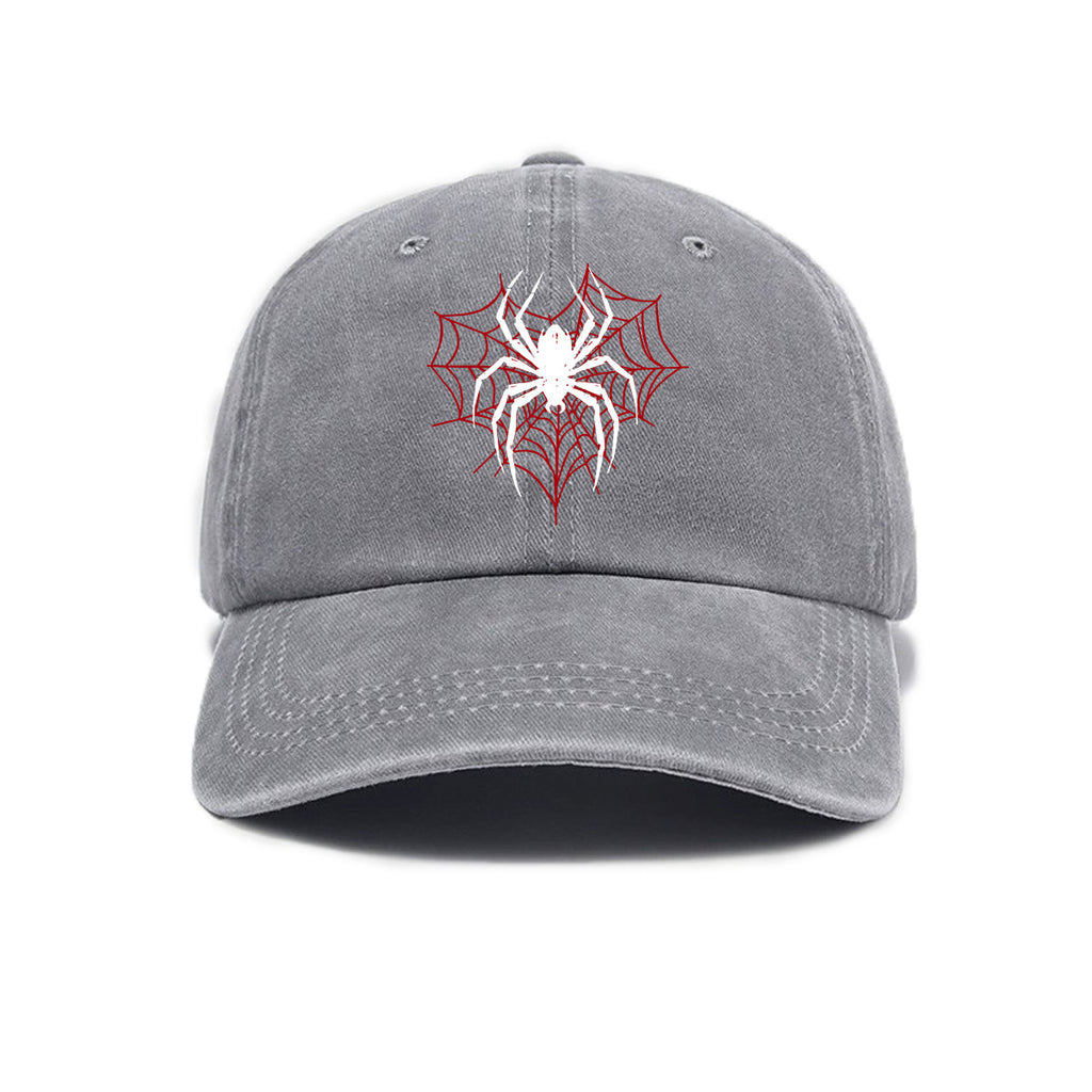 1 Top Water Washed Old Printed Baseball Cap Adult Versatile Spider Printed Water Washed Old Soft Top Sunshade Baseball Cap Men And Women Practical Baseball Cap