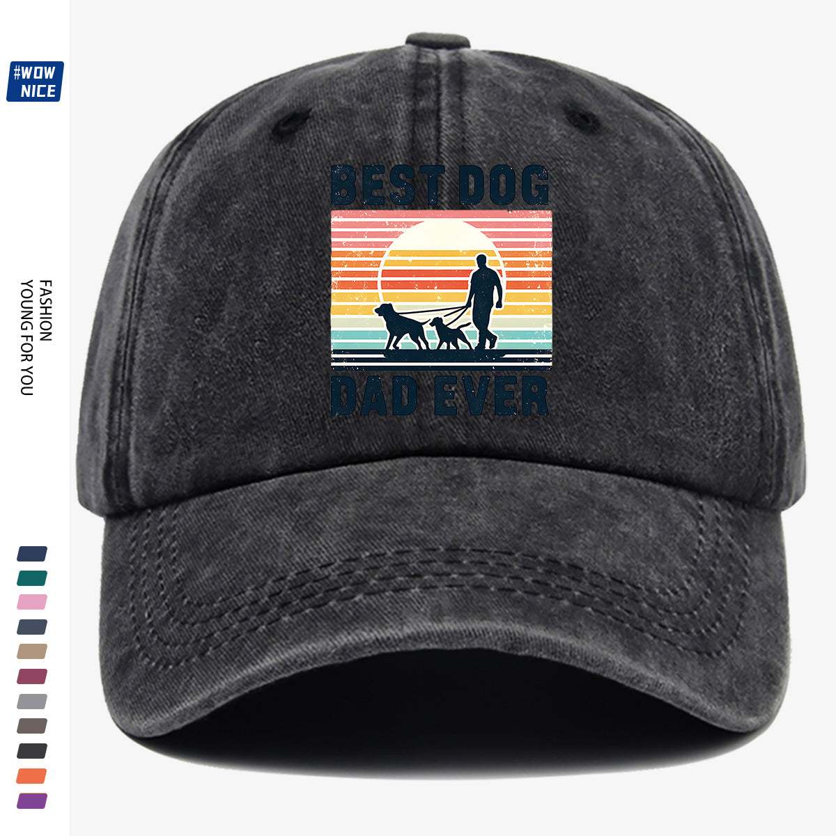 1pc "Best Dog Dad Ever" Vintage Trucker Hat - Adjustable Unisex Baseball Cap Suitable for Outdoor, Dog Walking, Picnics & Sports, Breathable Dad Hat Gift for Fathers Day, Birthdays, for Dog Lovers with Sunset Print (for Men & Women)