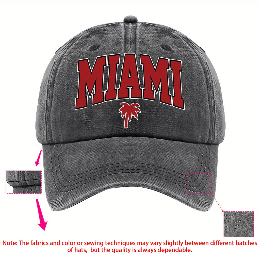 A MIAMI-themed Baseball Cap with Fun Prints, Available in Multiple Colors and with Adjustable Size---sxm