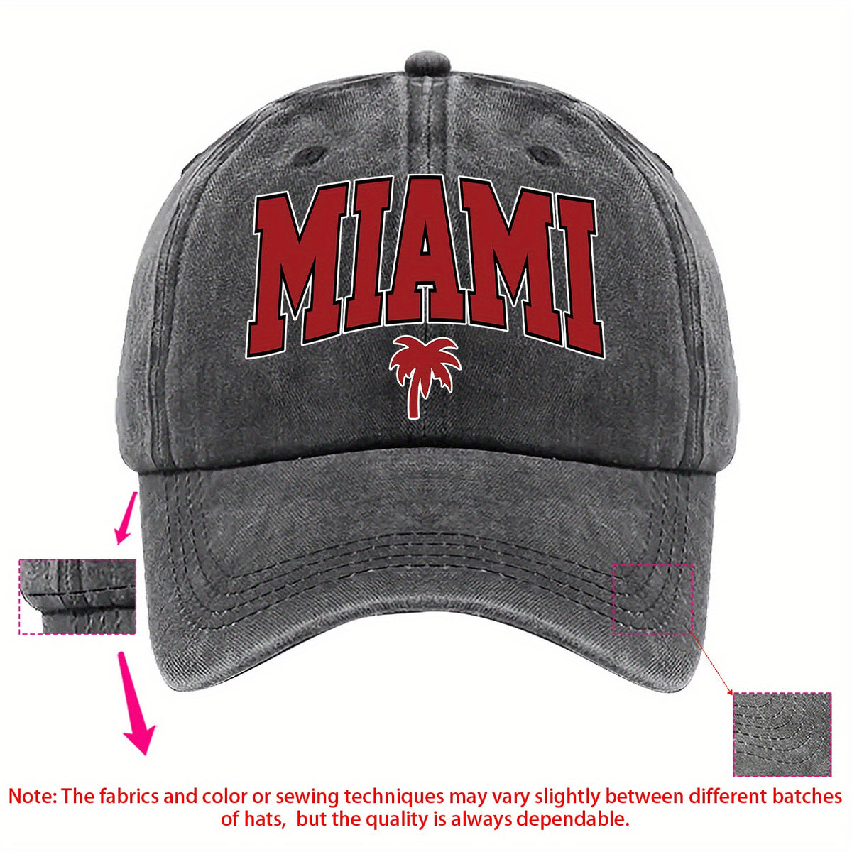 A MIAMI-themed Baseball Cap with Fun Prints, Available in Multiple Colors and with Adjustable Size---sxm