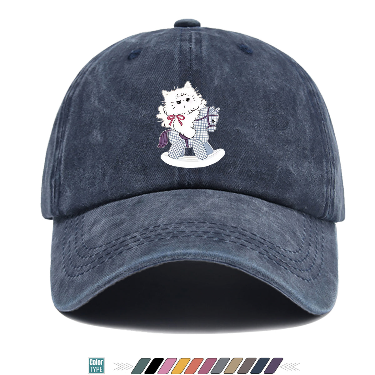 1pc Cartoon Cat Riding a Wooden Horse Printed Baseball Cap, Cute and Adorable Sun Hat, Stylish, , and Beautiful, Unisex Adjustable Baseball Cap, Daily Casual Hat, Family Outing Hat, Suitable for Shopping, Picnics, Amusement Parks, Parties