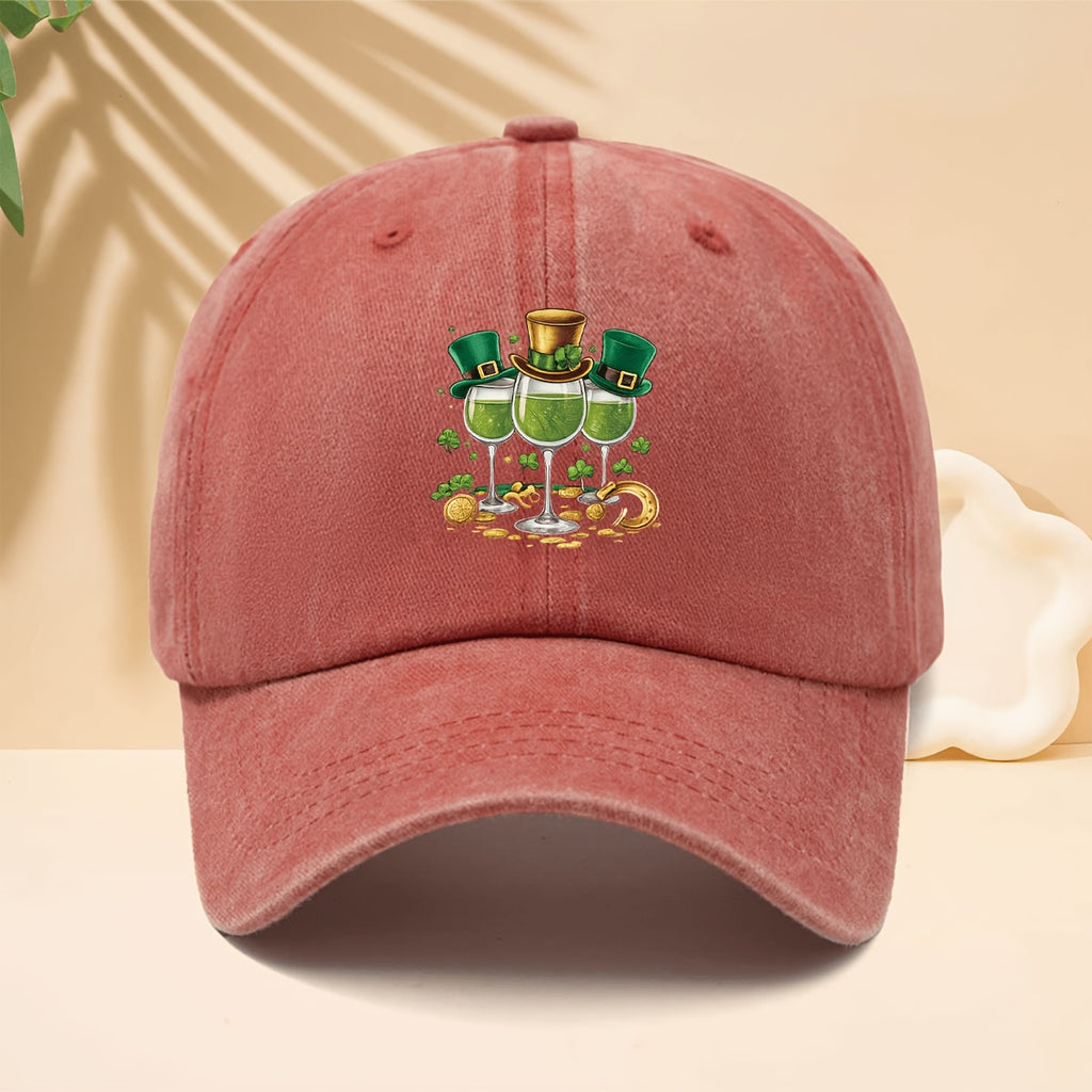 Baseball Cap with a Vintage Carnival Design Featuring a Pattern of 3 Hooded Goblets Containing Green Liquid. Adjustable Curved Brim Snapback Hat Suitable for Walking, Shopping, Traveling, Gatherings, Vacations, and Parties. One-size-fits-all Unisex