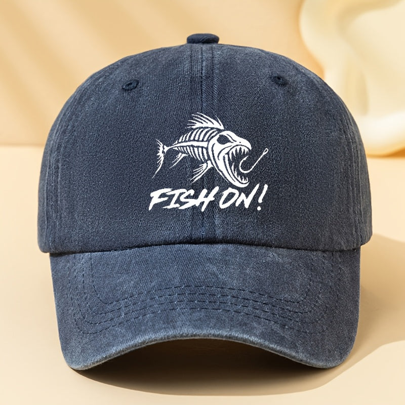 Trendy Men'S Vintage Washed Baseball Cap Featuring a Unique Fish Pattern, Casual And Versatile, Breathable, Comfortable, Lightweight, Adjustable Fisherman Hat for Outdoor Sports And Fishing, Stylish Brand Fishing Hat