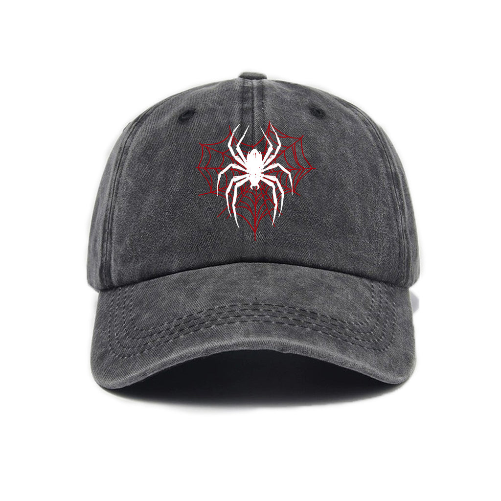 1 Top Water Washed Old Printed Baseball Cap Adult Versatile Spider Printed Water Washed Old Soft Top Sunshade Baseball Cap Men And Women Practical Baseball Cap