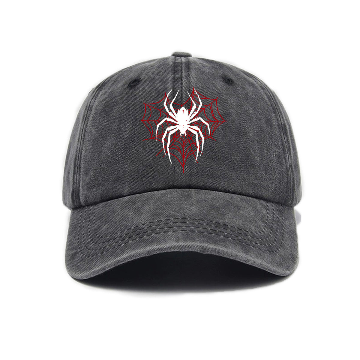 1 Top Water Washed Old Printed Baseball Cap Adult Versatile Spider Printed Water Washed Old Soft Top Sunshade Baseball Cap Men And Women Practical Baseball Cap