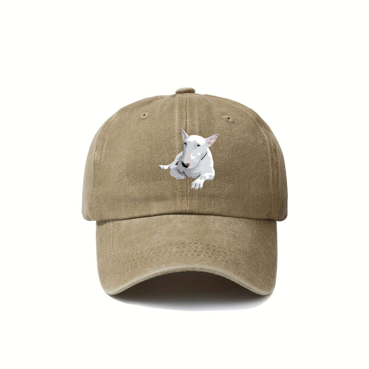 Bull Terrier Realistic White Bull Terrier Pet Portrait Art American-Style Printed Baseball Cap Vintage Washed Distressed Unisex Spring And Autumn Outdoor Sun Hat Personalized Trendy Hip-Hop Duckbill Cap