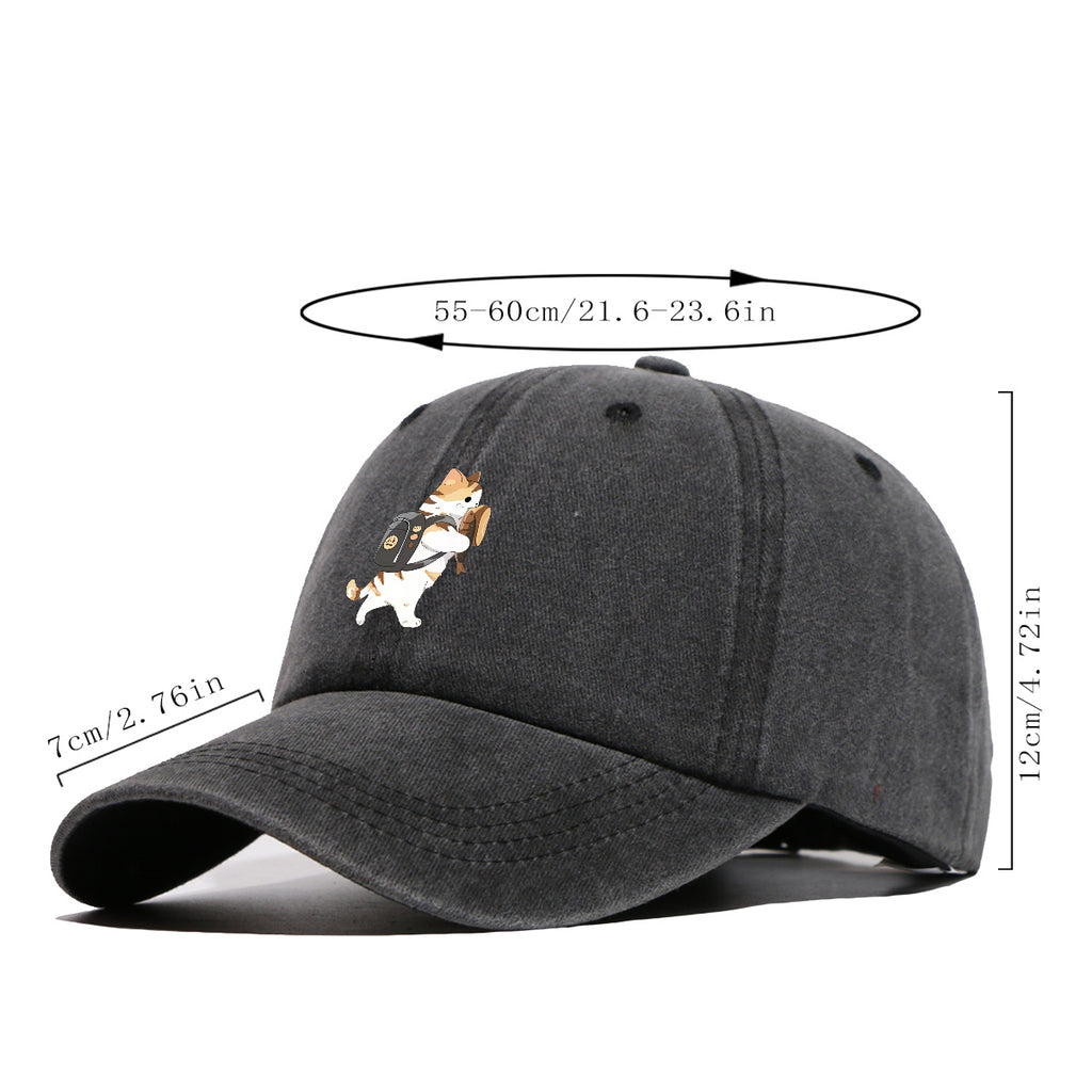 1pc Cartoon Orange White Cat Back Bag Fish Dry Print Baseball Cap Cute Fun Sun Hat Fashion Casual All-Match Unisex Baseball Cap Adjustable Size Daily Hat Commute Street Style Suitable for Daily Outing Shopping Dating Walking Weekend Gatherings Comfo