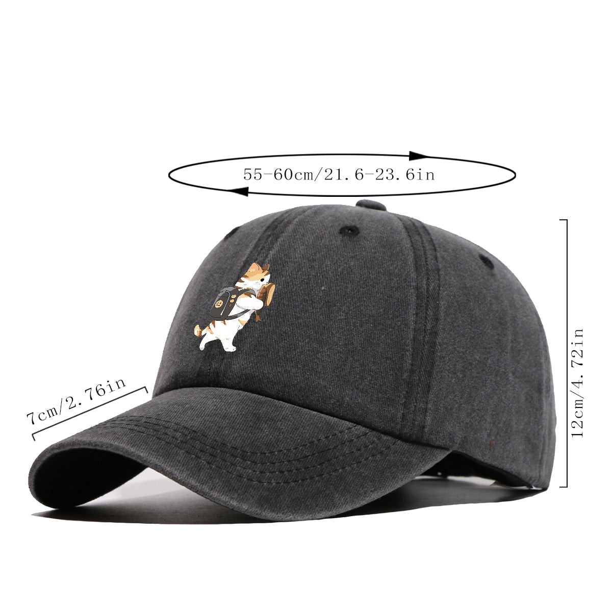 1pc Cartoon Orange White Cat Back Bag Fish Dry Print Baseball Cap Cute Fun Sun Hat Fashion Casual All-Match Unisex Baseball Cap Adjustable Size Daily Hat Commute Street Style Suitable for Daily Outing Shopping Dating Walking Weekend Gatherings Comfo