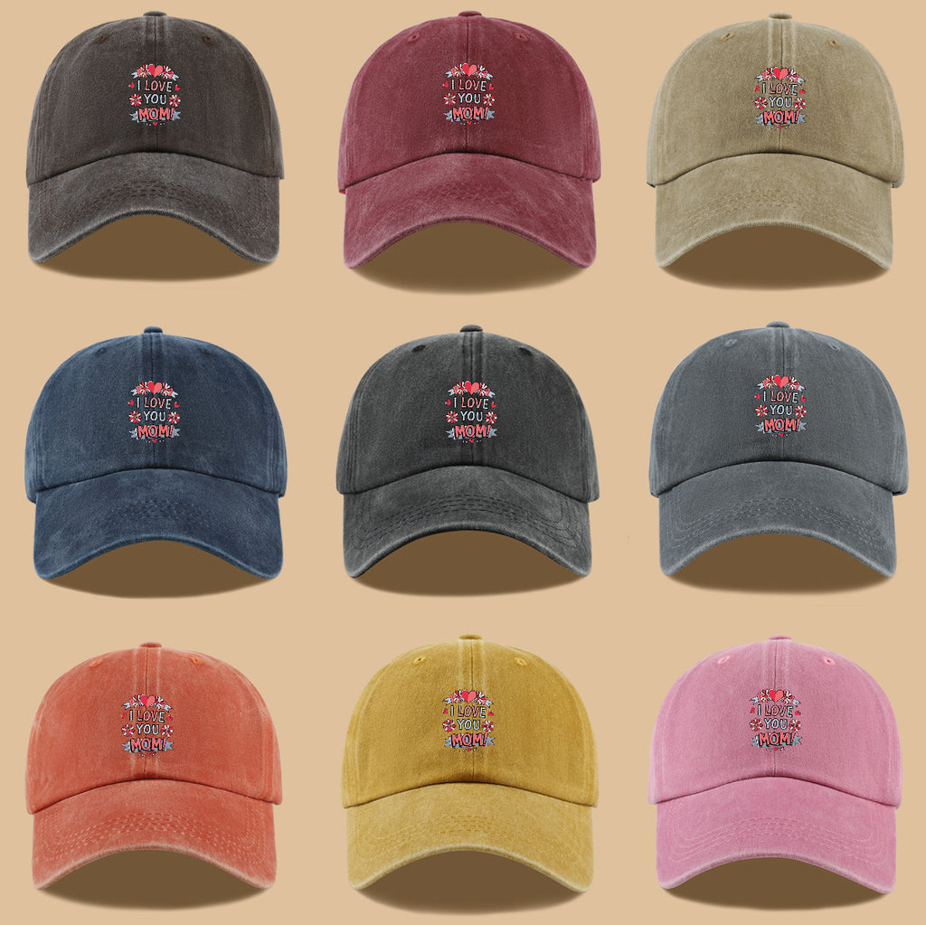 1pc Heart Flower "I LOVE YOU MOM!" Design Printed Baseball Cap, Comfortable and Breathable Sun Hat, Stylish and Beautiful, Unisex Adjustable Baseball Cap, Mom's Everyday Versatile Hat, Holiday Commemorative Hat, Suitable for Shopping