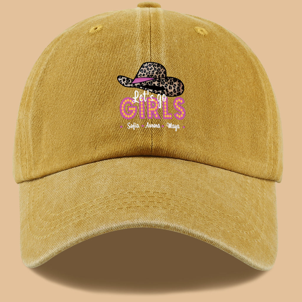 1pc Leopard Print Wide Brim Baseball Cap, Pink Brim with "Let'S Go GIRLS" Neon Style Letters, Adorned with Sofia, Aurora, Maya Names. Fashionable And Individual Sun Hat, Adjustable Size. Bestie Outing Hat, Sister Gathering Hat
