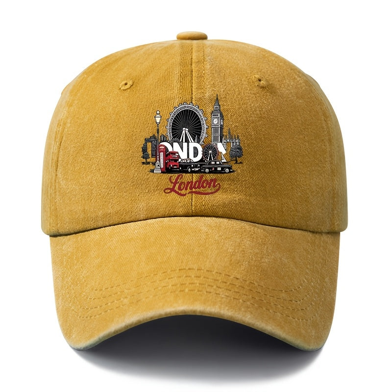 A Unisex Fashionable and Versatile Printed Ferris Wheel Baseball Cap, Featuring a Classic Vintage Washed Outdoor Lightweight Curved Brim. Suitable for Casual Occasions Such as Outdoor Vacations, Travel, and Camping. Also Works as a Hip-hop Hat
