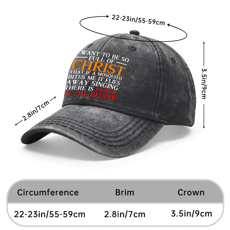 1pc Christian Baseball for Men & Women - Vintage Washed Religious Design Adjustable Unisex Hat with Full Of Christ Power In The Blood Print, Suitable for Church, Study, Gifts for Outdoor Activities & Casual Wear