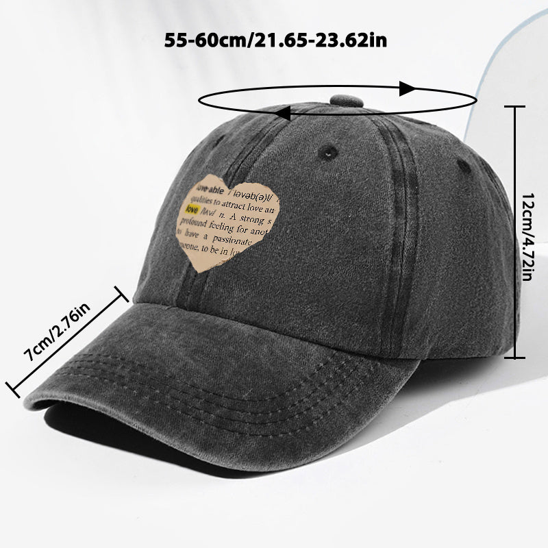 Unisex Newspaper Heart Print Washed Vintage Baseball Cap, Fashionable Sun Outdoor Hat for Men and Women, Adjustable Fit Trucker Hat Suitable for All Seasons and Daily Wear