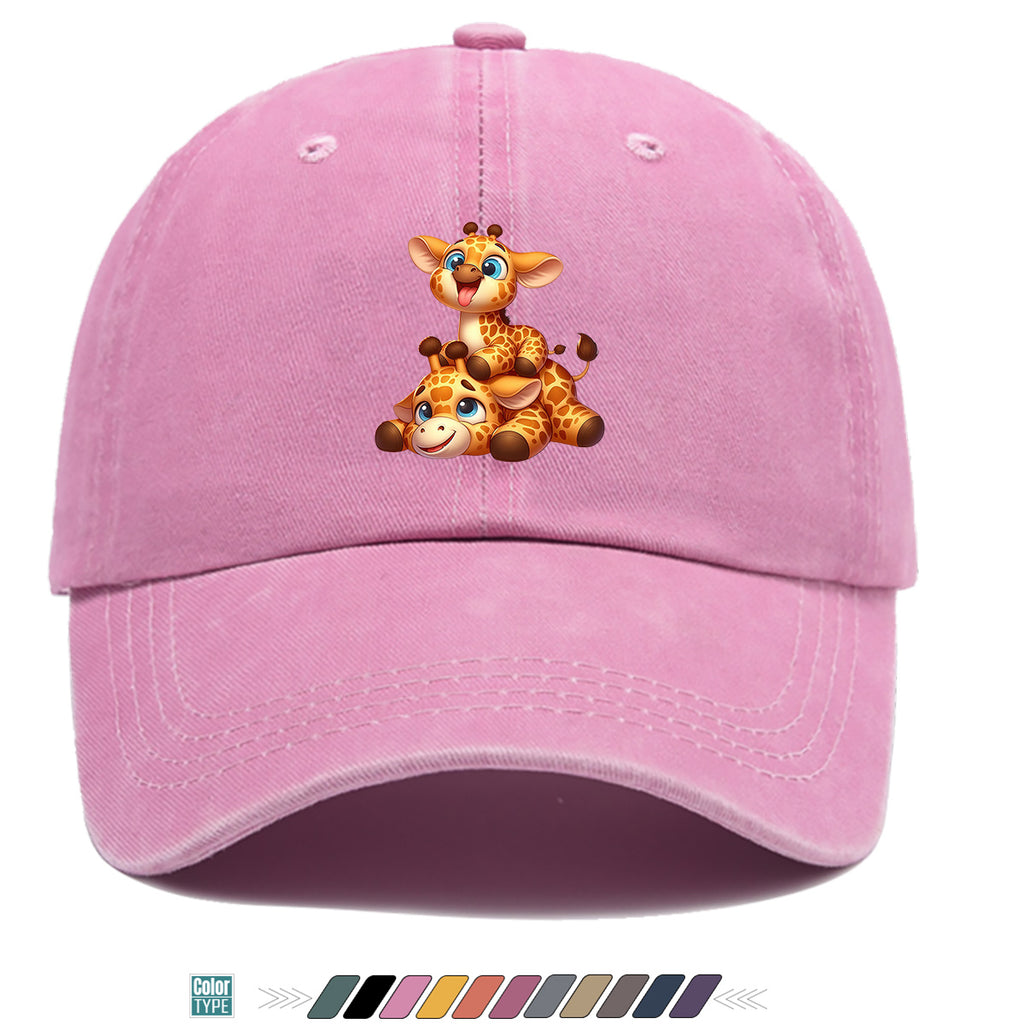1pc Two Cartoon Giraffe Print Baseball Caps, Lively And Cute Design. Comfortable And Breathable Sun Hat, Fashionable And Beautiful, Suitable for Both Men And Women, Adjustable Size. Trucker Hat, Beach Vacation Hat, Suitable for Outdoor Activities