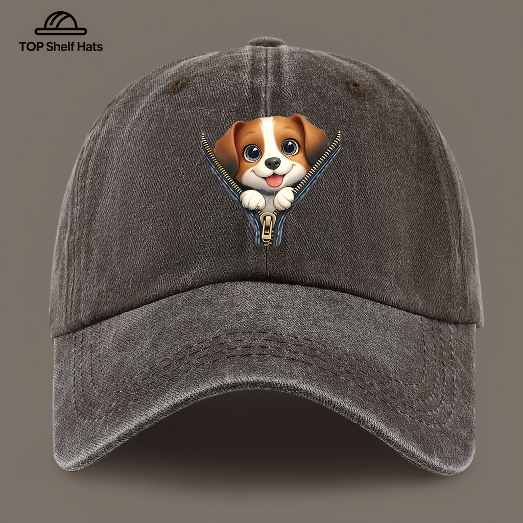 1pc Cute Playful Dog Pattern Design Printed Baseball Cap, Ideal Gift for Dog Lovers, Lightweight Comfortable And Breathable, Adjustable Size, Black PAPA Truck Driver Retro Dad Hat, Mom'S Beach Vacation Sun Hat, Youth Couple Outdoor Skate Cap