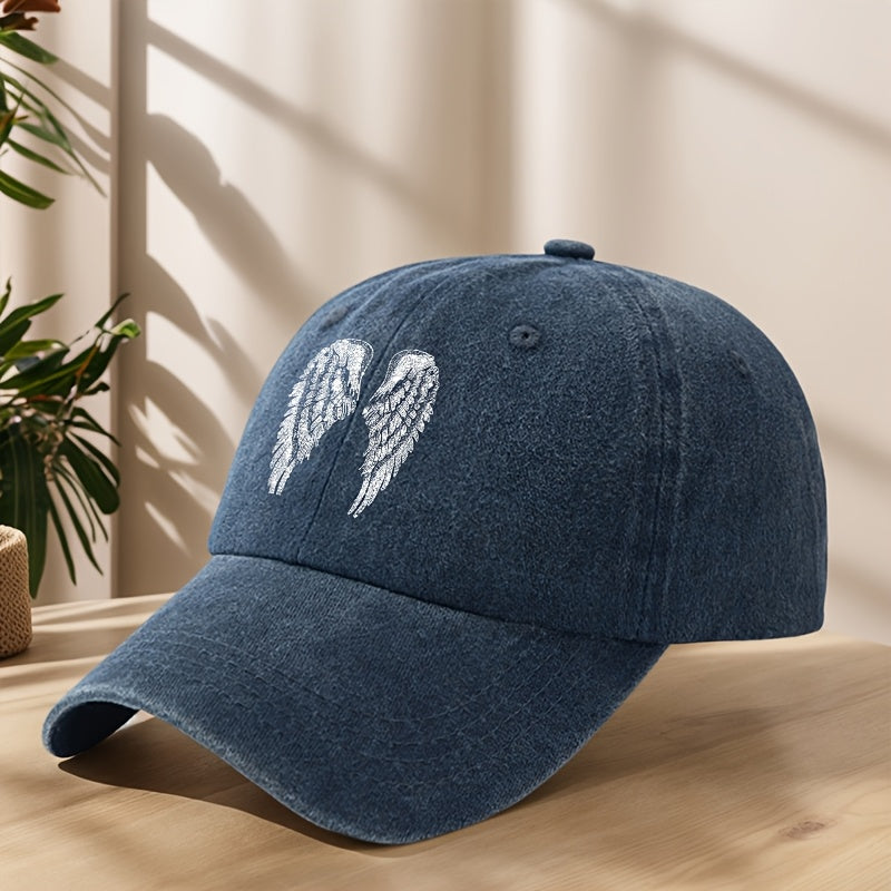 Angel Wing Printed Baseball Cap Classic Washed Distressed Retro Dad Hat Soft Comfortable Sweat-Absorbing Breathable Hat Outdoor Casual Sports Mountaineering Camping Fishing Hat Individual Street Hip-Hop Hat