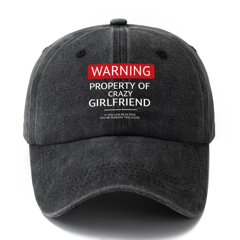 Unisex Fashion Versatile Printed WARNING Baseball Cap, Classic Retro Washed Outdoor Lightweight Curved Brim Hat, Trucker Cap, Suitable for Outdoor Vacation Travel Camping And Casual Occasions, Holiday Party Hip-Hop Hat