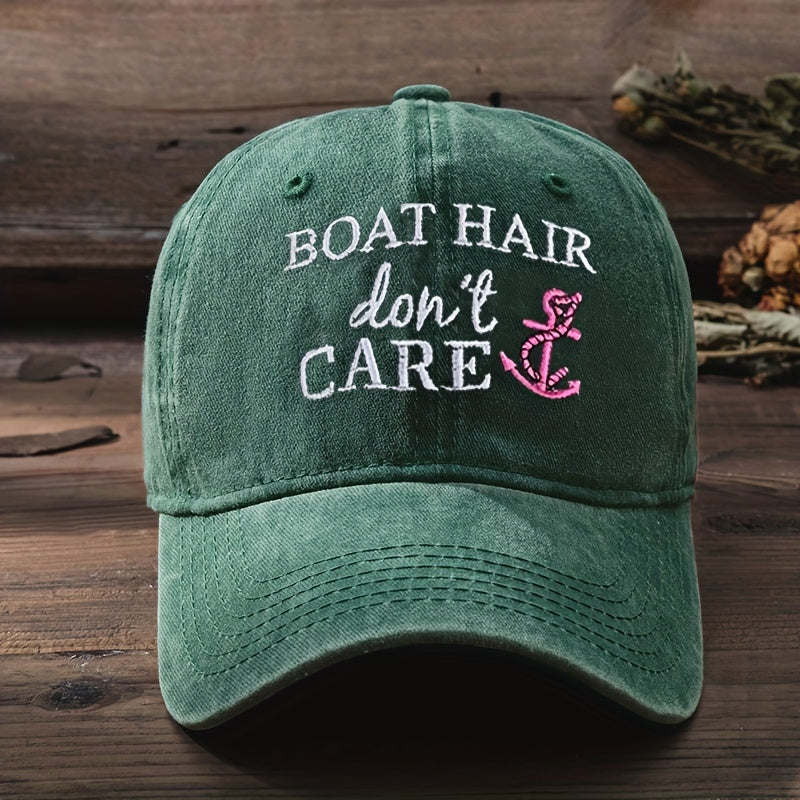 Embroidered Fisherman'S Hat, BOAT HAIR Washed Baseball Cap, Unisex Trucker Hat, Breathable Adjustable Golf Cap, Women'S Summer Fashion Curved Brim Hat, Men'S Y2K Couple Hat