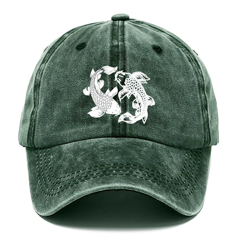 A Water-Washed Baseball Cap Featuring a Yin-Yang Fish Print - an Adjustable Unisex Hat with Traditional Chinese Koi Fish Symbols, Lightweight And Breathable for Outdoor Sun Protection, a Korean Cultural Accessory