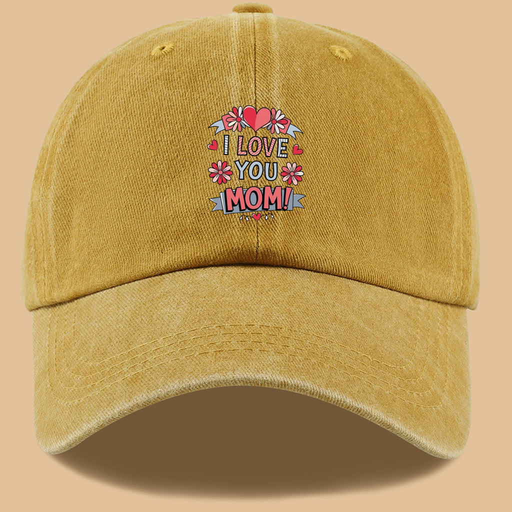 1pc Heart Flower "I LOVE YOU MOM!" Design Printed Baseball Cap, Comfortable and Breathable Sun Hat, Stylish and Beautiful, Unisex Adjustable Baseball Cap, Mom's Everyday Versatile Hat, Holiday Commemorative Hat, Suitable for Shopping