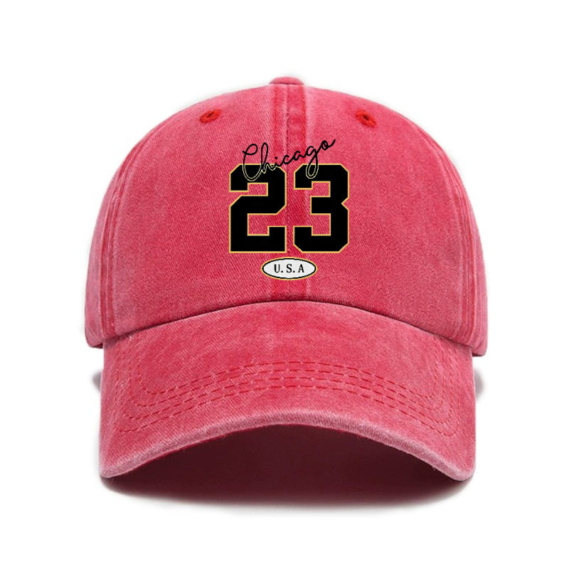 Fashionable, Simple, and Versatile Trendy Number 23 Print Washed Distressed Soft-top Sun- Baseball Cap, Unisex Hat