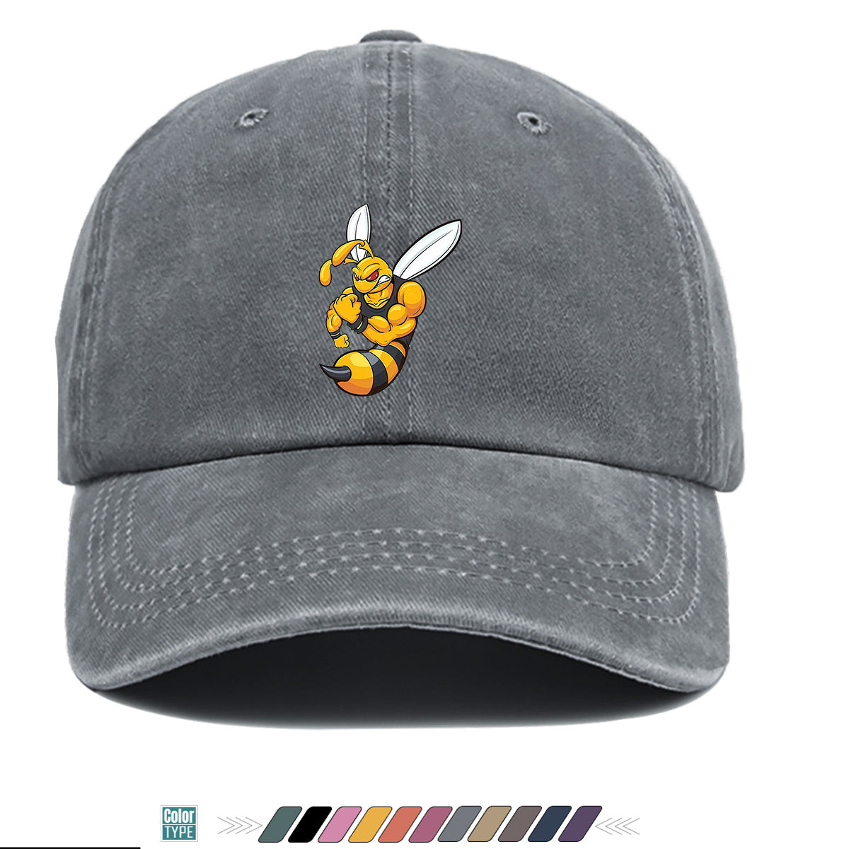 1pc Muscle Bee Cartoon Print Baseball Cap, Trendy Individual Sun Hat, Fashionable Street Hip-Hop Style Unisex Adjustable Duckbill Cap, Essential for Outings, Outdoor Camping Sun Hat, Sports Fitness Trendy Hat, Bestie Couple Matching Hat