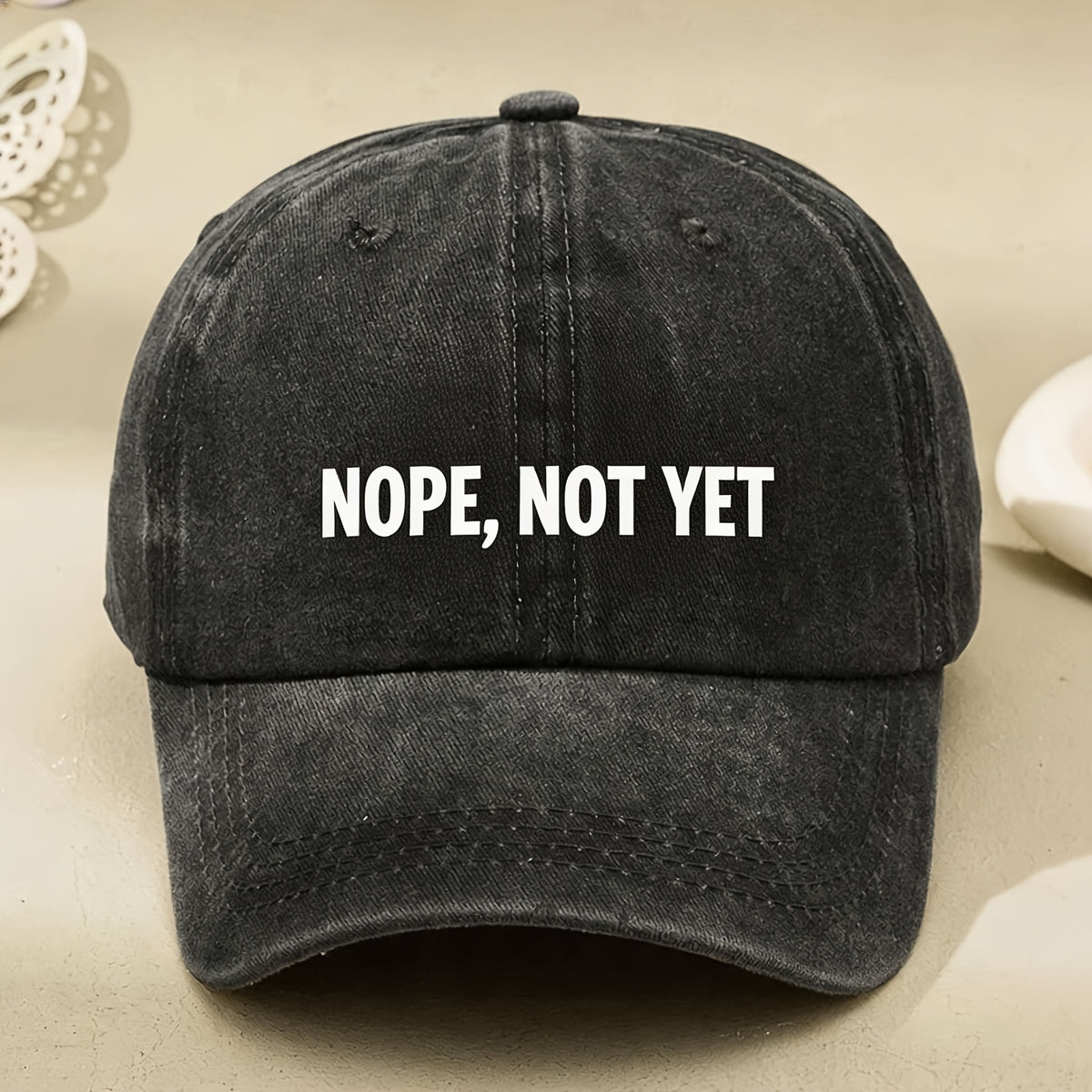 Nope Not Yet Letter Print Vintage Baseball Cap for Men & Women - Retro Full-Print with "Nope Not Yet" Text, Machine Washable Adjustable Cap Suitable for Casual Streetwear, Gifts, Casual Attire