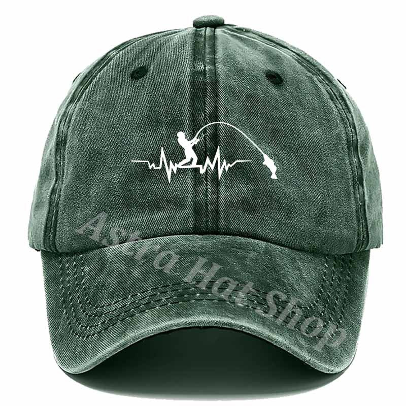 Outdoor Casual Baseball Cap with Angler's ECG Pattern, Suitable for Fishing Enthusiasts.