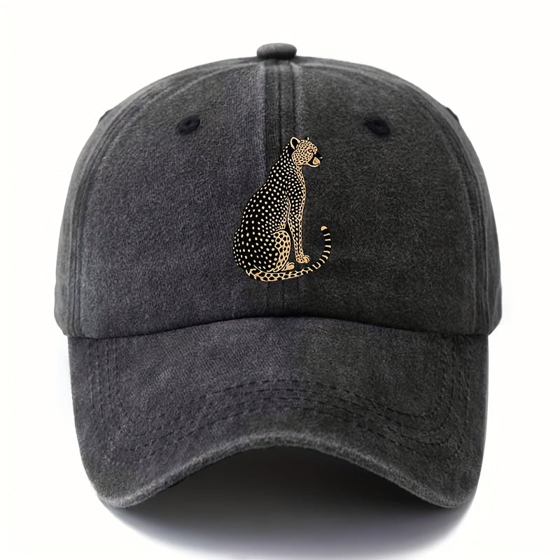 MAKEFGE Unisex Leopard Print Baseball Cap - Classic  Washed Design, Lightweight Curved Brim Trucker Hat for Outdoor Camping, Travel & Casual Wear, Black with Golden Leopard Print, Adjustable Fit for Men & Women, Leopard Print Baseball Cap