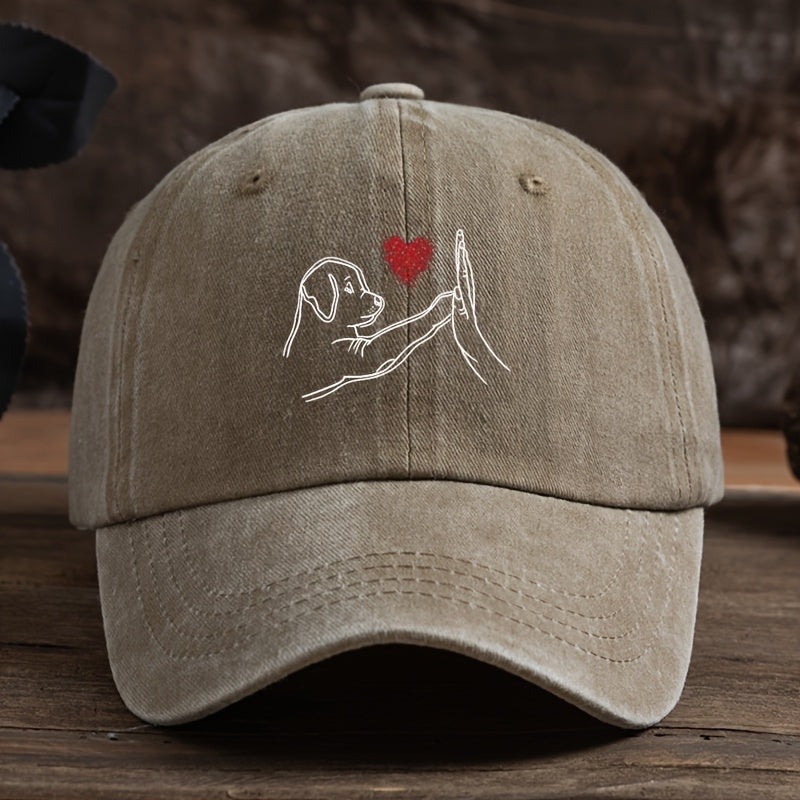 Men's Baseball Cap - Minimalist Dog Lover Hat with High-Five & Heart Graphic, Lightweight Textile for Everyday & Special Events - Perfect Gift for Pet Owners (Black), Dog Hat, Casual Headwear, Playful Design, Durable Construction, Stylish Headwear, Outdoo
