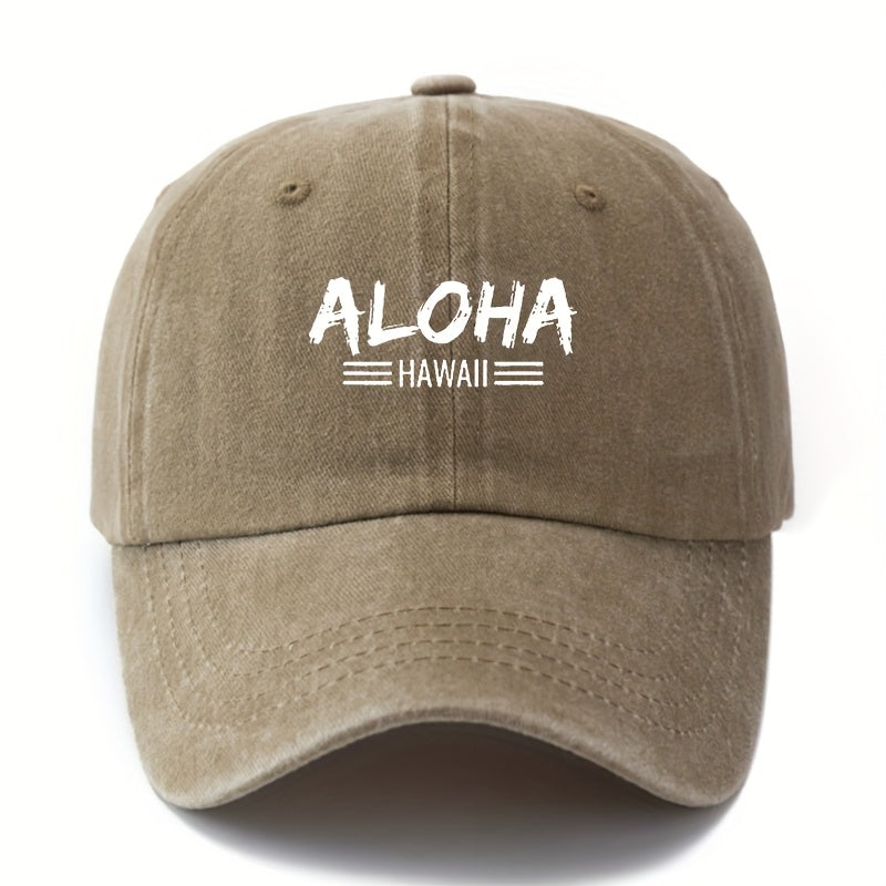 MAKEFGE Unisex Baseball Cap - Lightweight Vintage Washed Trucker Hat with Bold ALOHA Lettering, Curved Brim for Outdoor, Hawaii Vacation, Camping - Available in Black, Brown, Burgundy, Navy - Men & Women, Travel Accessory, Retro Fashion