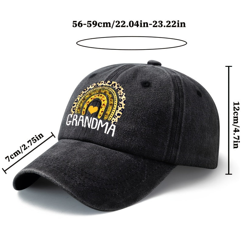 Unisex Fashion Versatile Printed Leopard Rainbow Grandma Baseball Cap, Classic Retro Washed Outdoor Lightweight Curved Brim Hat, Trucker Cap, Suitable for Outdoor Vacation Travel Camping And Casual Occasions, Holiday Party Hip-Hop Hat
