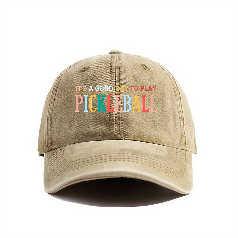 Vintage Washed Baseball Cap - Adjustable Dad Hat with The Print "Today Is a Great Day for Pickleball, " a Gift for Pickleball Enthusiasts, Unisex, Suitable for Sports And Casual Outings, Pickleball Games - Vintage Baseball Cap