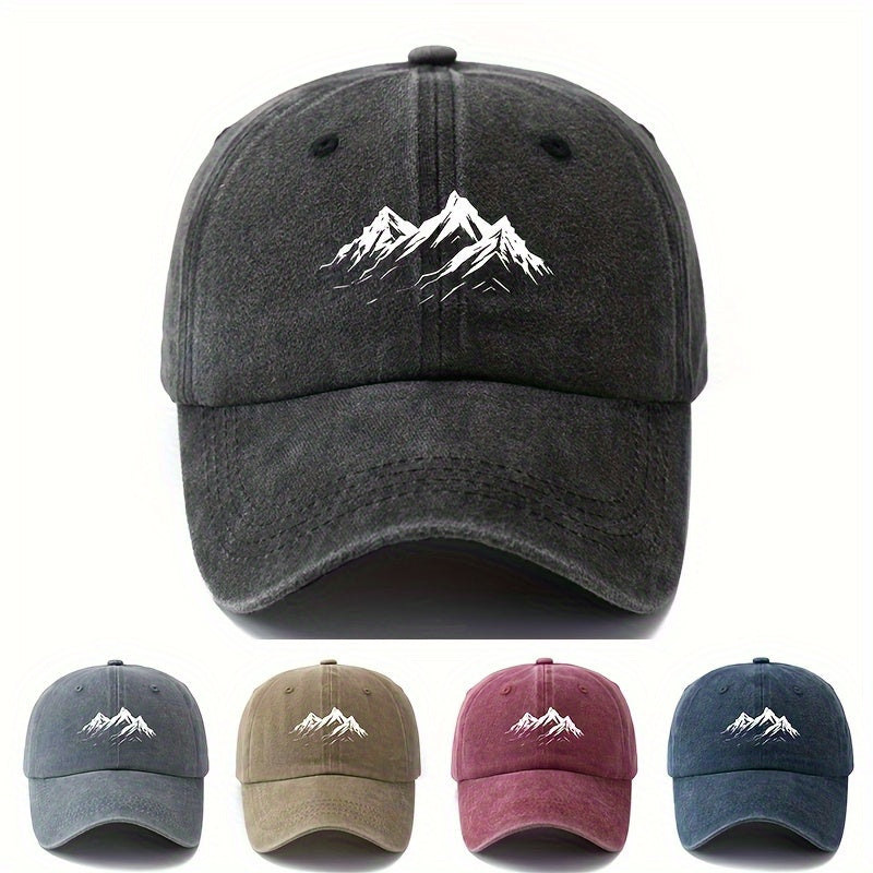 Men's Printed Mountain Peak Baseball Cap, Classic Style Outdoor Adventure Matching Curved Brim Hat, Men's Outdoor Lightweight Duckbill Cap, Trucker Baseball Cap.