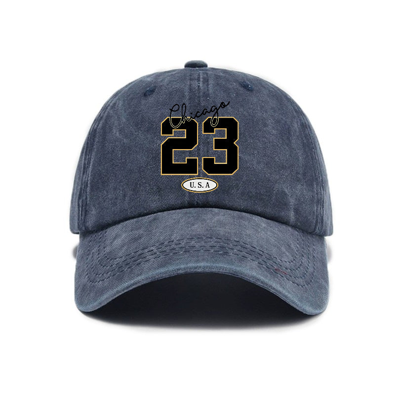 Fashionable, Simple, and Versatile Trendy Number 23 Print Washed Distressed Soft-top Sun- Baseball Cap, Unisex Hat
