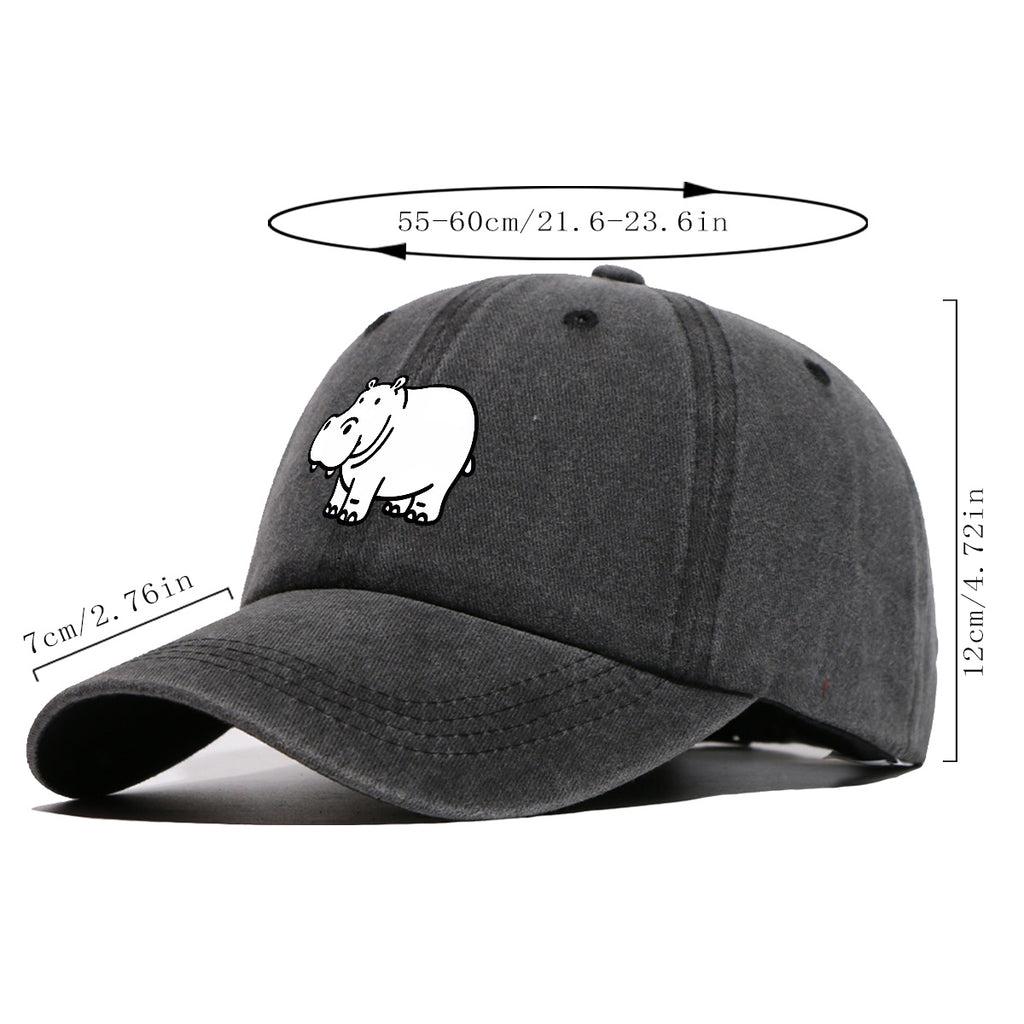 1pc Cartoon Hippopotamus Black And White Line Print Baseball Cap, Comfortable Breathable Duckbill Hat, Fashionable Cute Easy Unisex Adjustable Casual Daily Outing Hat, Vacation Hat, Bestie Couple Matching Hat, Suitable for Shopping, Picnic, Walking